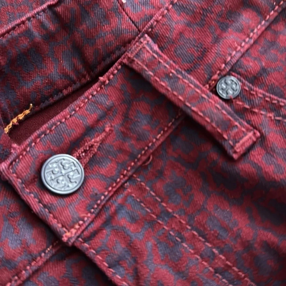 Tory Burch Denim Women 32” Red Agate Bern Patterned Jeans Mid Rise Skinny Floral